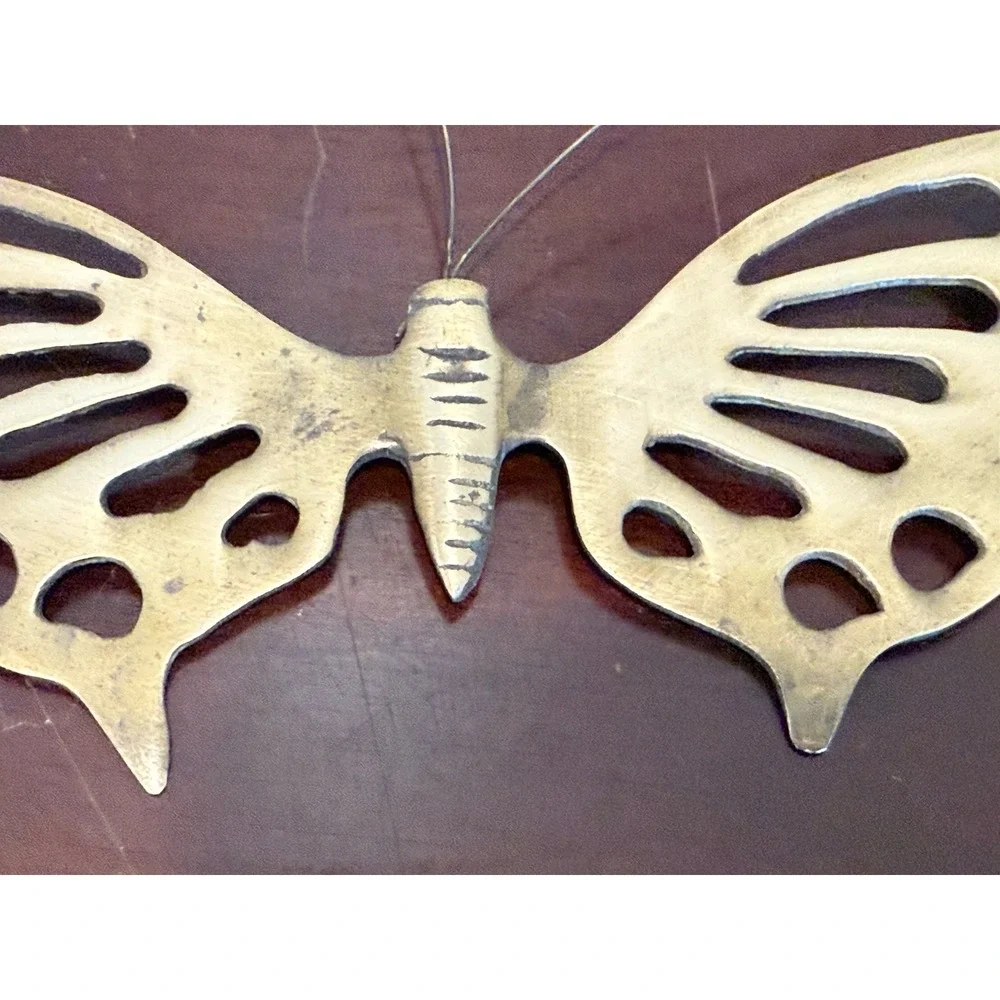 Lot Of 2 Vintage Brass Butterflies Wall Hanging Bendable antenna Garden Art